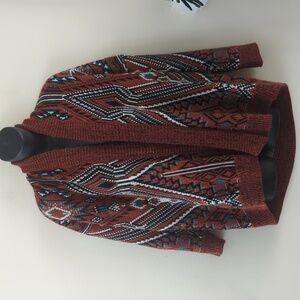 Ecote Women's Southwestern Aztec Print Open Cardigan Sweater with hood Size M